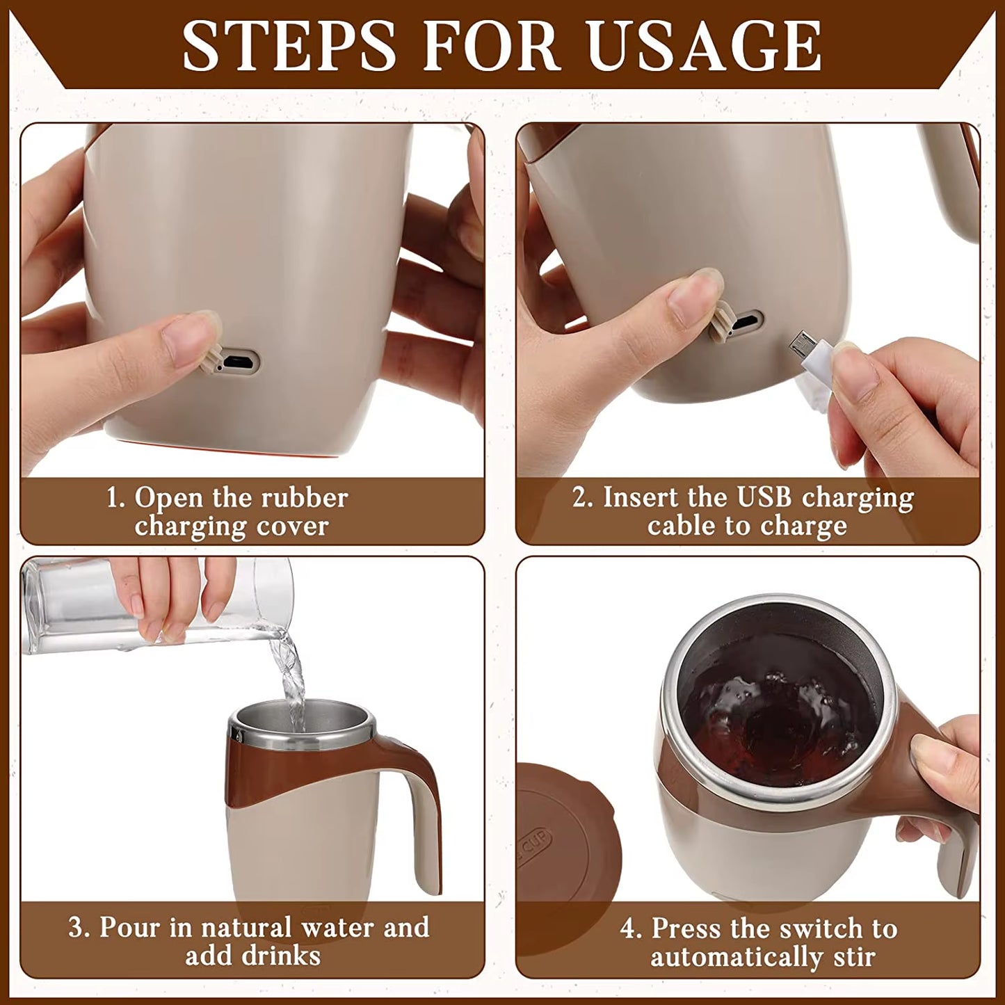 Automatic Mixing Cup Stirring Coffee Mug Electric Milk Mug Stainless Steel Mixing Magnetic Rotating Usb Charging Juice Water Cup